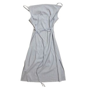 Bebe Soft Silver Gray Sleeveless MIDI Women's Ribbon Tie Waist Dress